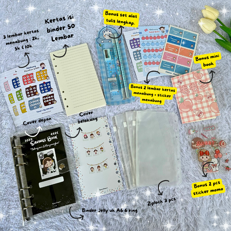 

Paket Binder Keuangan Nabung Murah Lengkap Super Lucu A6, Binder Keuangan Lengkap