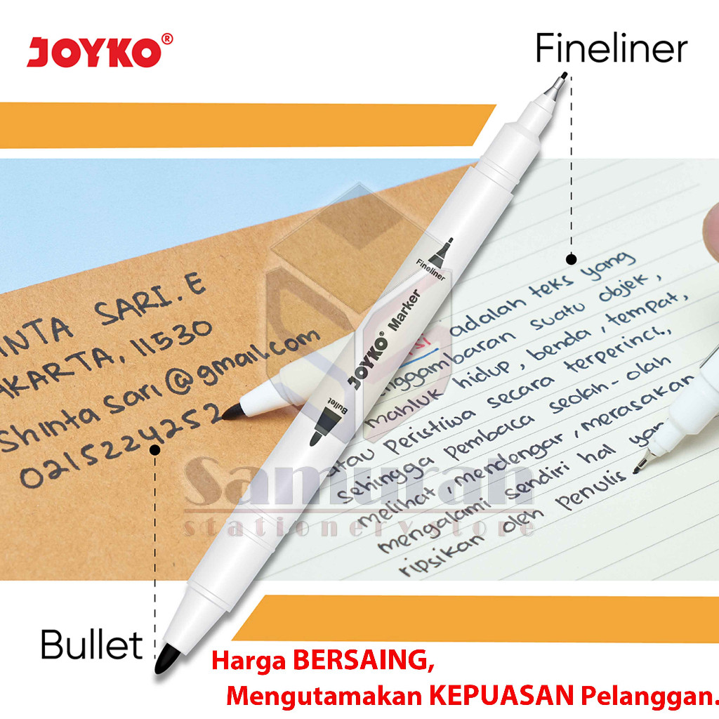 

Spidol Marker Joyko MK 64 / 2 Mata Pena Tipis - Tebal / Double tip Fineliner - Bullet Tip / Hitam -
