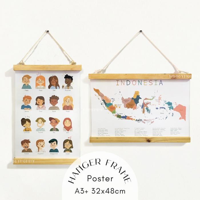 TERBARU Frame Hanger Magnetik Poster A3+ 32x48 cm - Bingkai Kayu Gantung Estetik - Magnetic Poster