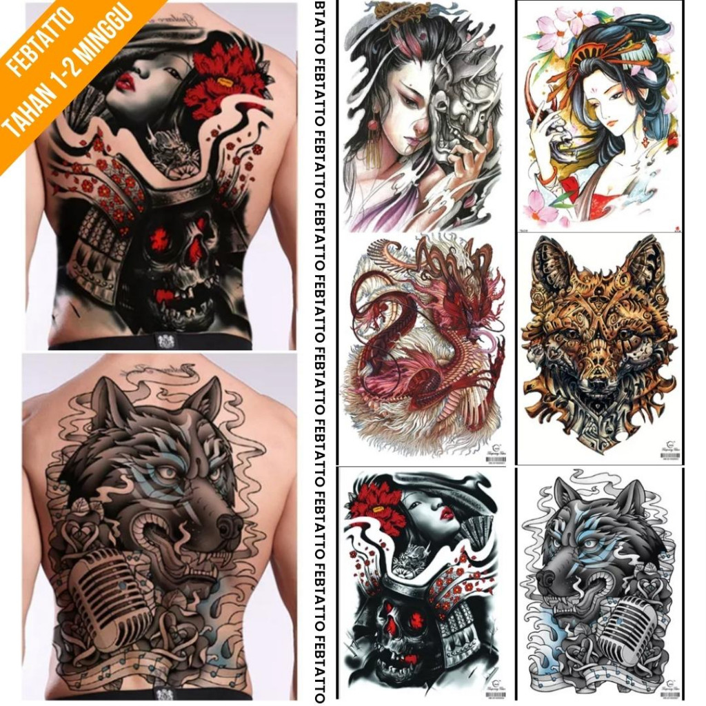 Tato Temporer FULL PUNGGUNG 34x48cm Tato ghesia, naga, serigala MB 004 MB007