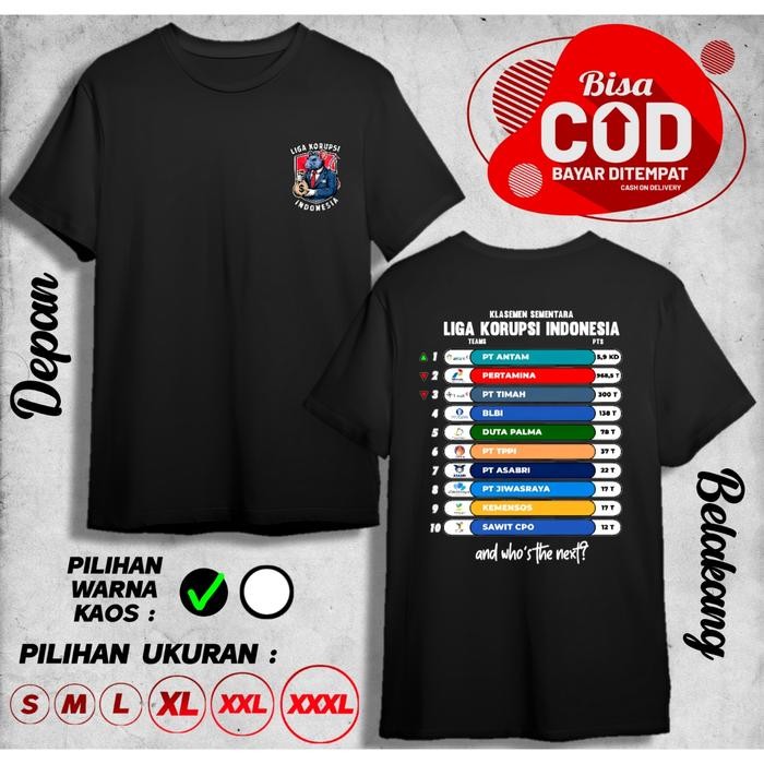 BEST SELLER KAOS KLASEMEN LIGA KORUPSI INDONESIA PT ANTAM PEMUNCAK KLASEMEN SEMENTARA DB
