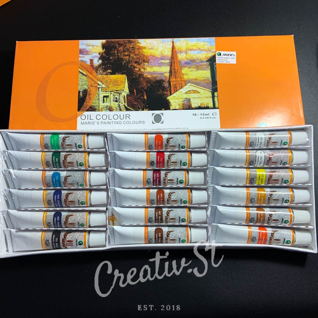 

MARIES Cat Minyak Oil MARIES 18 Warna 1388B Set Paint Lukis Oil Painting 12 Ml