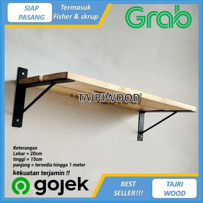 PREMIUM Rak Dinding Minimalis Vintage Ambalan Kayu / RAK AMBALAN BESI KAYU