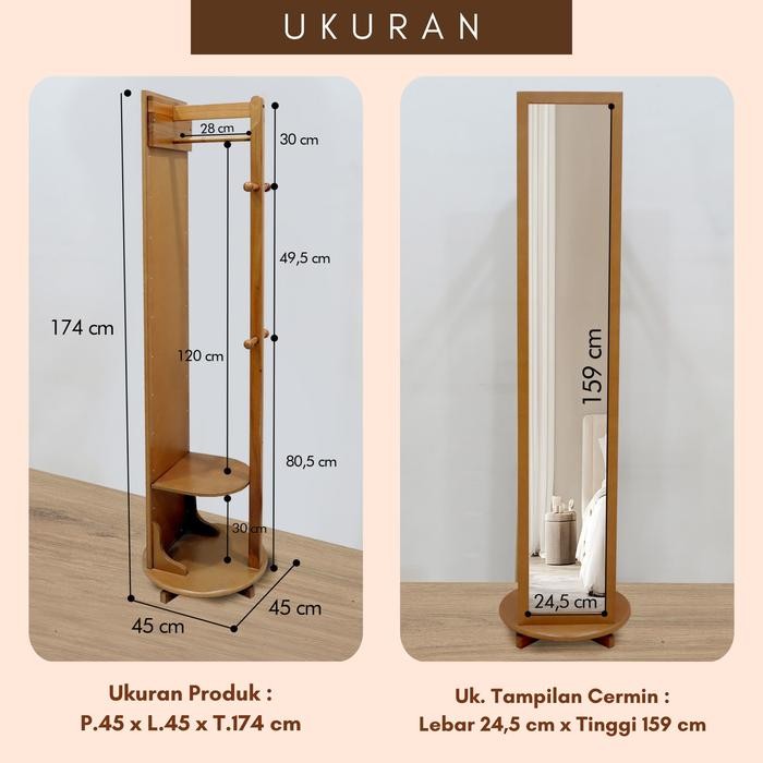 Toraya Cermin Full Body/ Cermin Dengan Gantungan/ Lemari Kaca Putar/ Standing Mirror Cabinet/