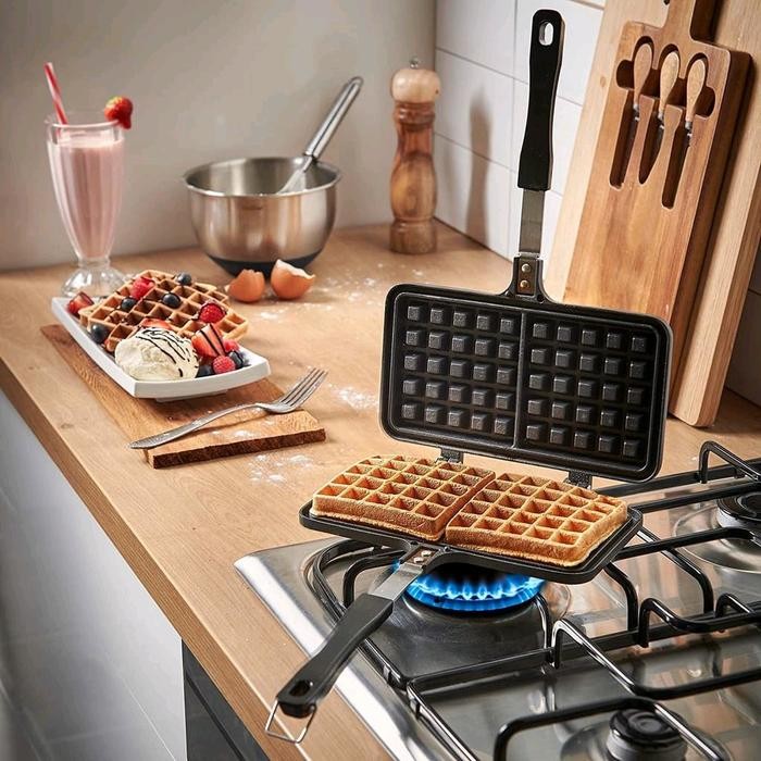 PREMIUM WAFFLE MAKER BELGIAN CETAKAN WAFLE MANUAL PERSEGI DOUBLE CROFFLE KOMPOR GAS CETAKAN WAFFEL