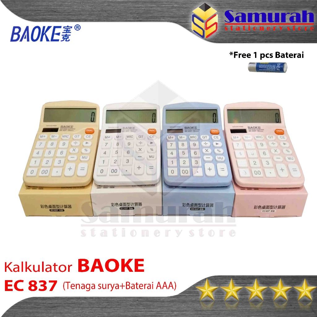 

Kalkulator Baoke EC 837 / Mesin Hitung EC837 Dual power / Calculator 12 Digit batrai AAA + solar Two