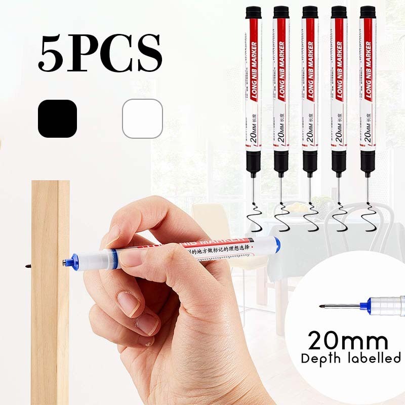 

5pcs Long Head Marker Tulisan Serbaguna Tukang Bangunan Lubang Dalam Spidol Berminyak Tahan Air