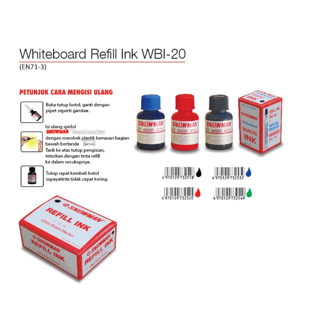 

SNOWMAN ISI TINTA SPIDOL WHITBOARD WBI-20 RFILL INK BG-12 WE!!!
