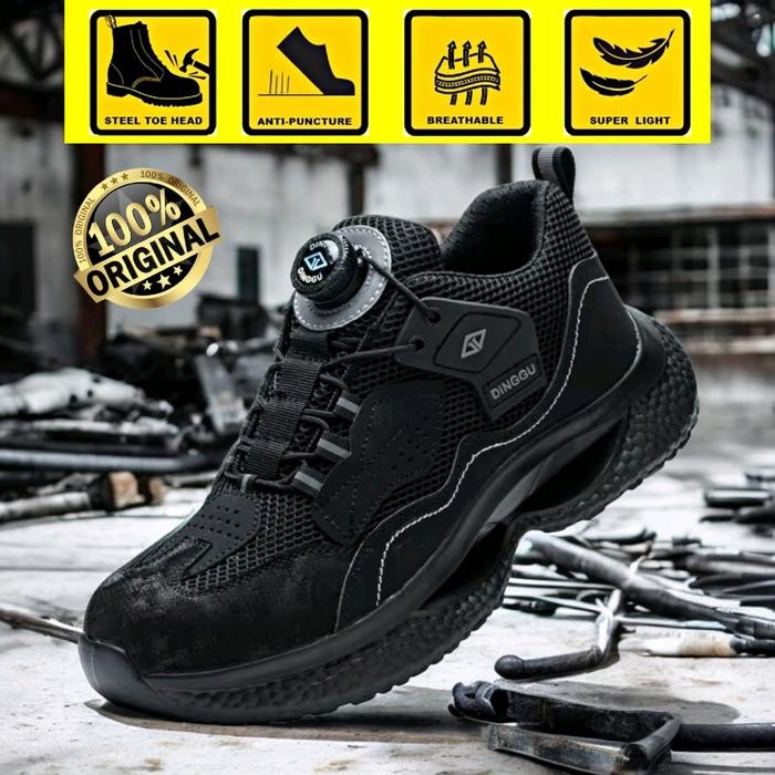 

Terlaris Sepatu Safety Sneaker Tali Putar Original Dinggu Hitam Abu Proyek Outdoor Ringan Anti Slip
