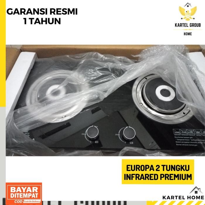 EUROPA Kompor Tanam Kaca 2 Tungku Infrared Hemat Gas LPG 40% Tempered