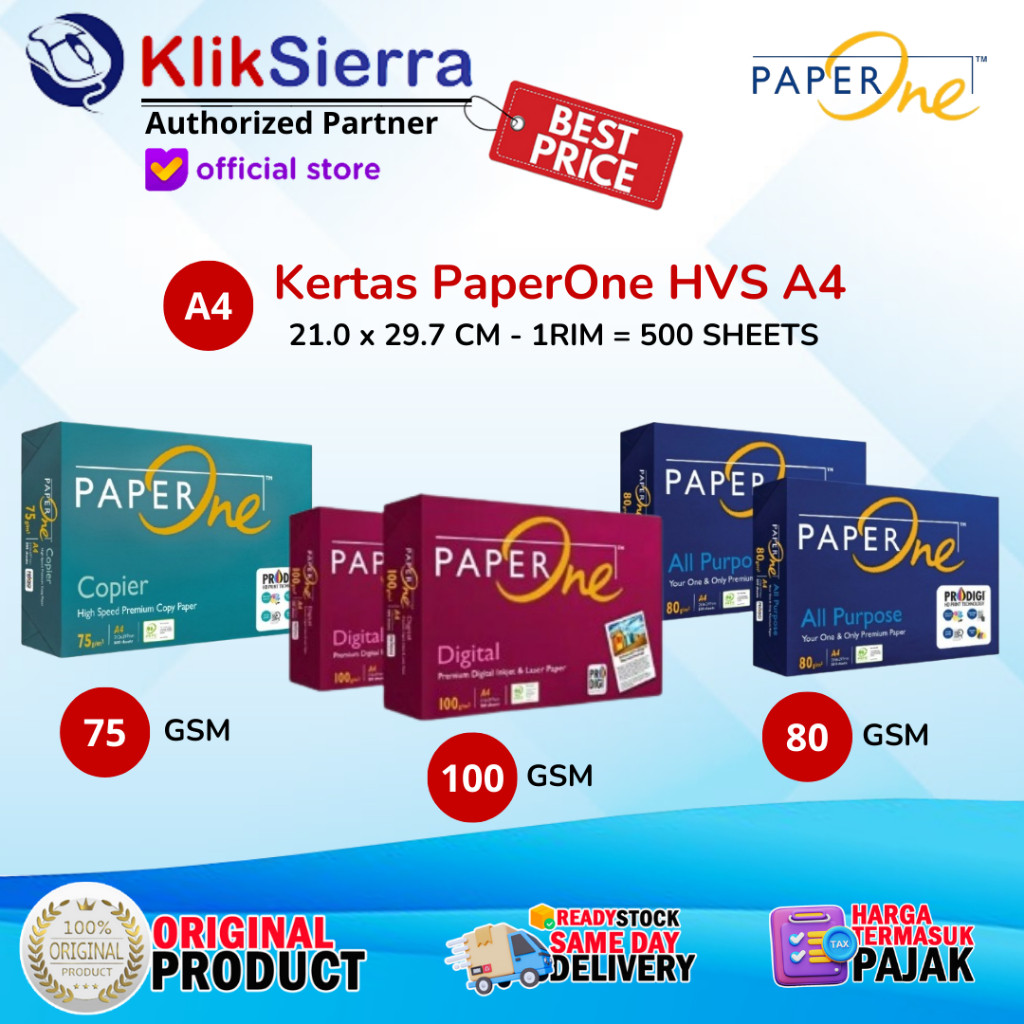 

PaperOne Kertas HVS A4 75gr 1 Rim 500 Lembar - A4-75