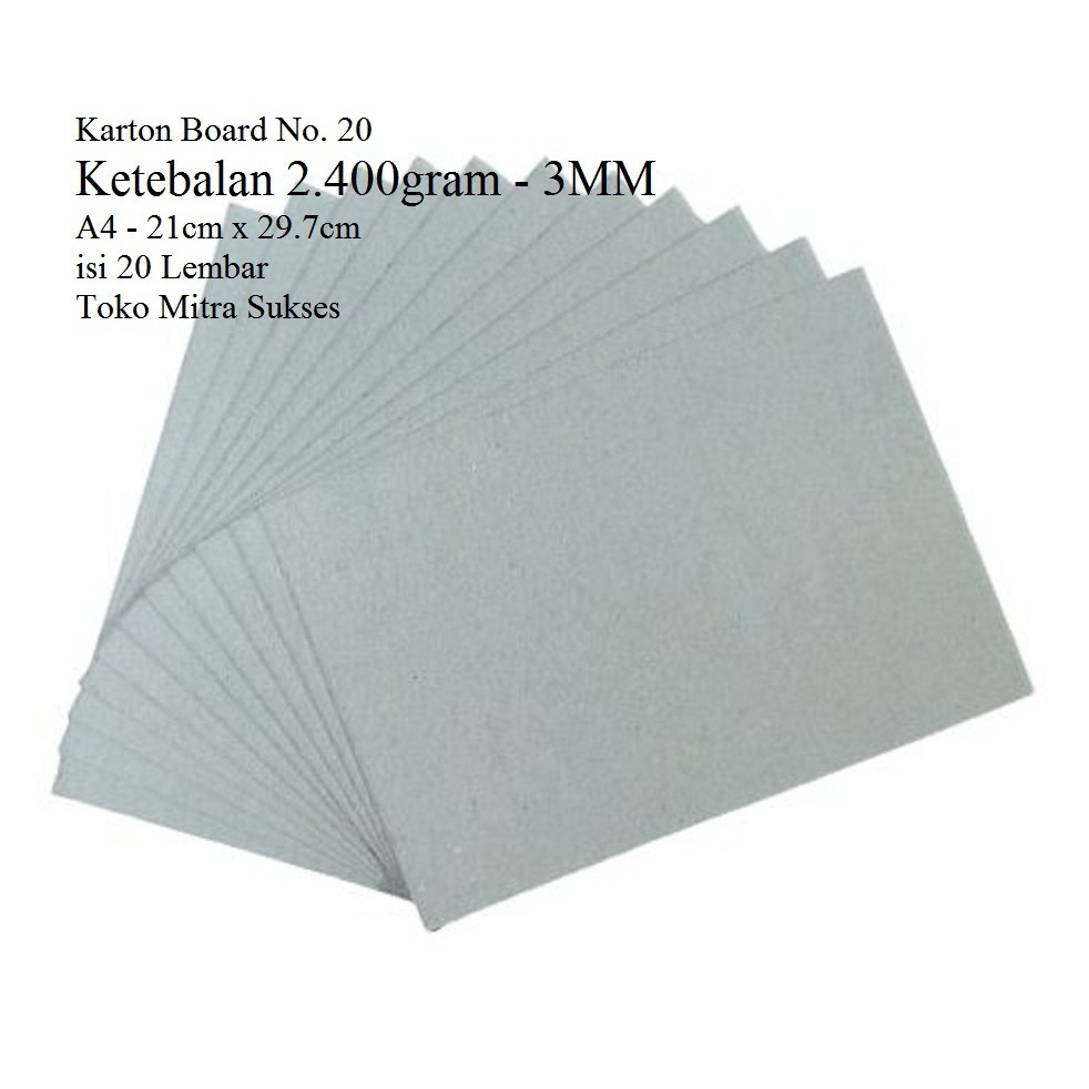 

20 Lembar Karton Board Abu Abu A4 No 20 Ketebalan 3mm