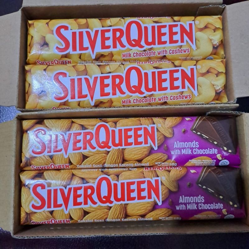 

Olivoliv Snack Silverqueen Cashew 55Gr 58Gr 10 Pcs Exp 2025/ Silverqueen Almond 58Gr 1 Box Cadbury