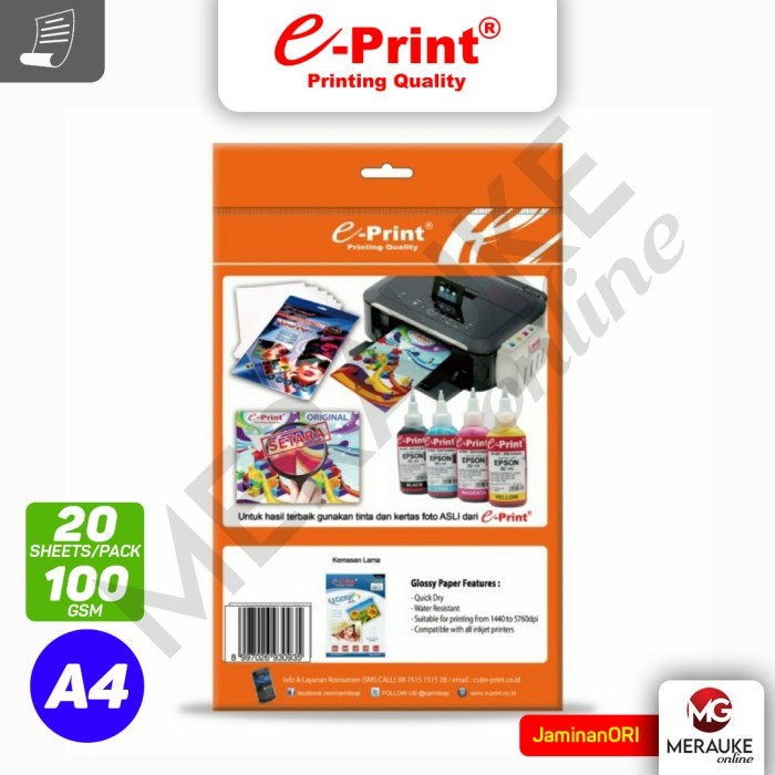 

Kertas Foto E-Print Matte / Doff Sticker A4 100gsm 20s