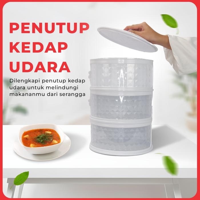 New ` [DIAMOND-FREE ONGKIR] Tudung Saji Tempat makanan 3 Susun - PUTIH