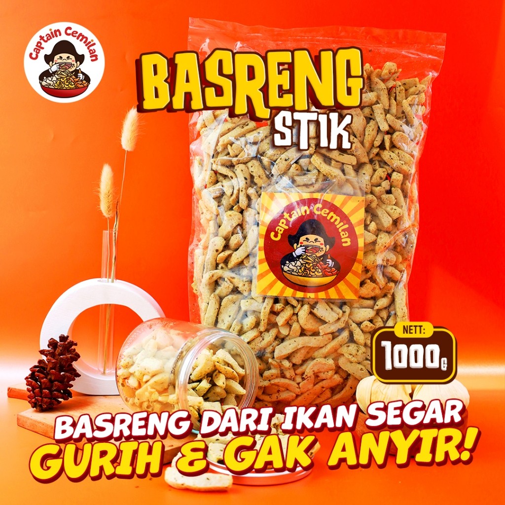 

1Kg Basreng Stik Original Daun Jeruk Renyah Kriuk Baso Goreng Rempah Captain Cemilan Snack Kiloan