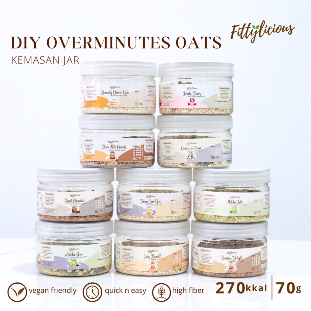 

Fittylicious DIY Overminutes Oats / Oatmeal / Sereal Oat 70G / Overnight Oats