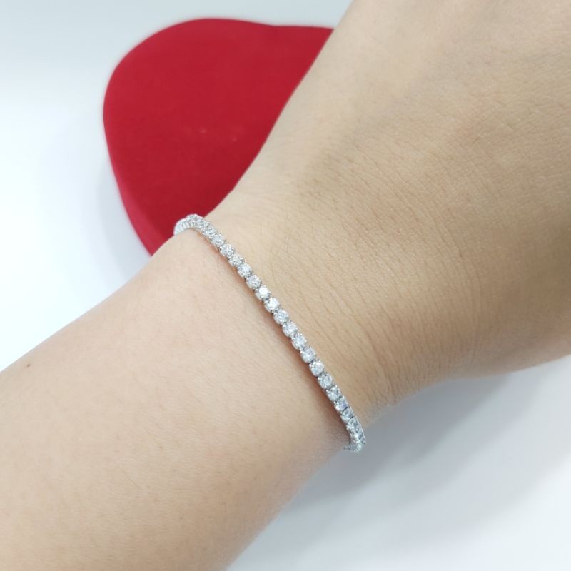 Gelang Perak Asli Silver Wanita 925 Lapis Emas Putih Gelang Serut Permata Listring - Gelang Anti