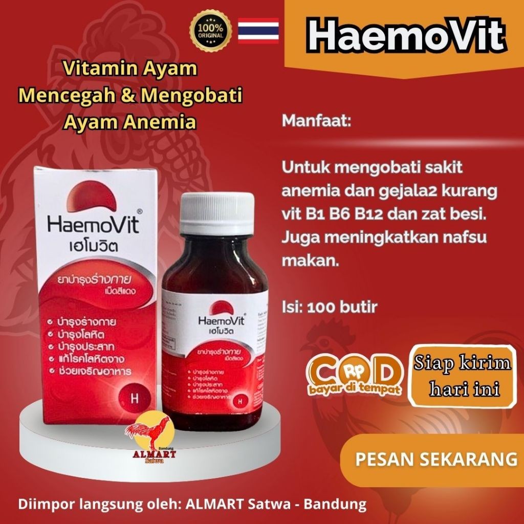 Haemovit Original Thailand Vitamin Ayam Mencegah dan Mengobati Ayam Anemia