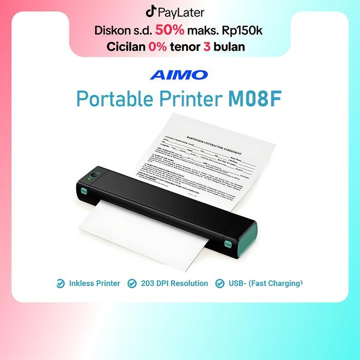 TERLARIS AIMO M08F Portable Thermal Printer A4 HVS Wireless Bluetooth Inkless Printer Tanpa Tinta