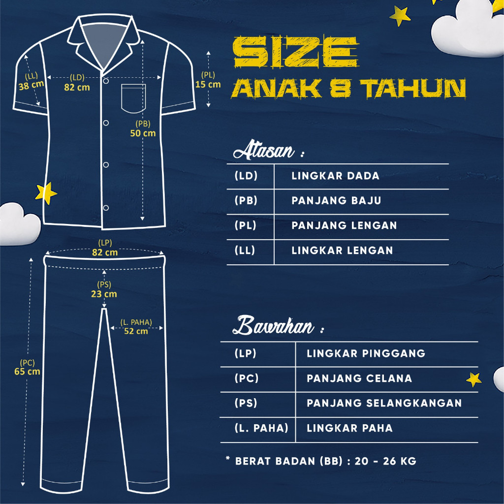 RB223 Setelan Baju Tidur Piyama Anak Laki Laki Perempuan Murah Usia 6-8 Tahun (Size 8) Motif