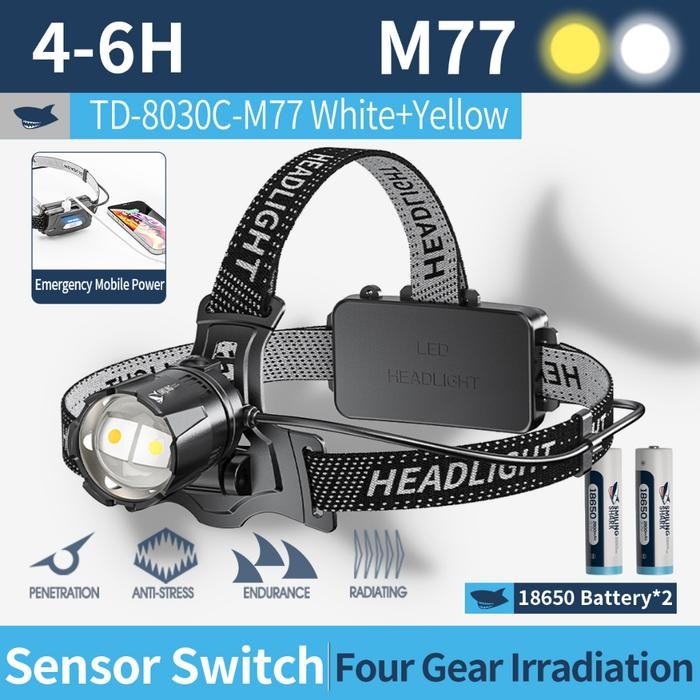 Senter Smiling Shark TD8030 SmilingShark TD 8030 Senter Kepala Headlamp Headlight M77 White Yellow