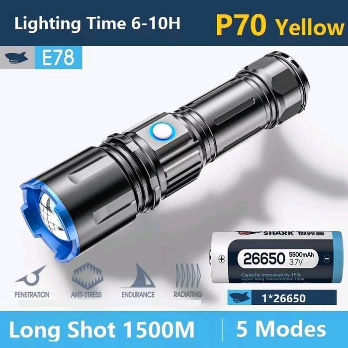 senter smilingshark cahaya kuning p70 zoom