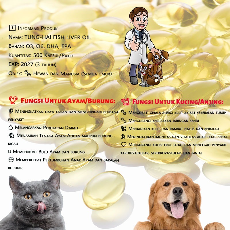 Minyak Ikan Tung Hai Fish Liver Oil 500pcs Minyak Ikan Kucing Untuk Ayam Beternak Ayam Termurah