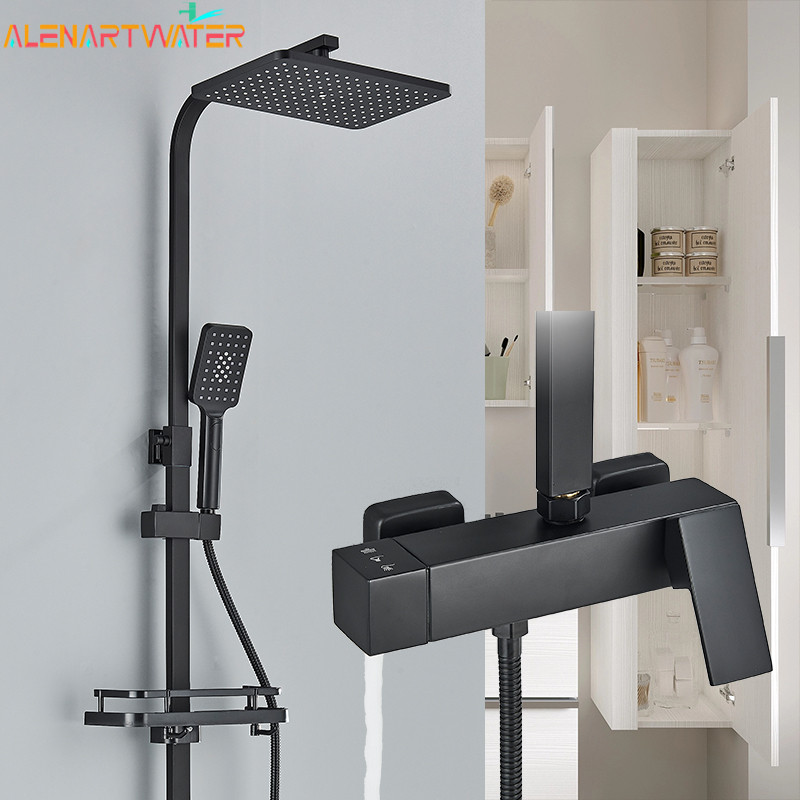 Bathroom Faucet Chrome/Black Rain Shower Head Bath Faucet Wall Mounted Bathtub Shower Mixer Tap Show