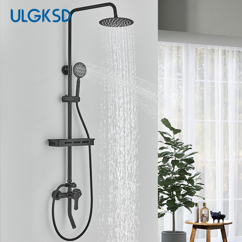Black Bathroom Shower Faucets 304 Stainless Steel Wall Mount Rainfall Bathroom Shower System Tap Mix