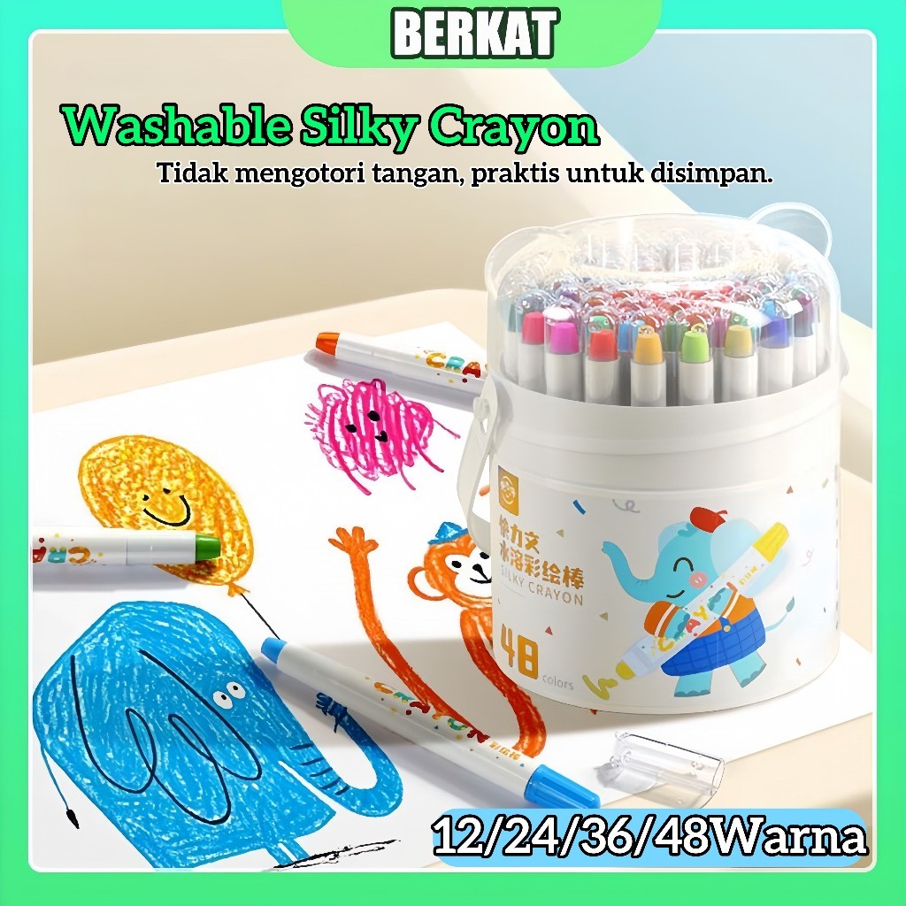 

Meriyah Storee - [ CODReady ] Washable Silky Crayon 12 / 24 / 36 / 48 Warna Colorful Bucket Krayon
