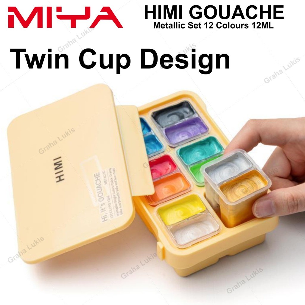 

Miya Himi GOUACHE Metallic Paint Set Twin 12 Colors x 12ml - Cat Gouache