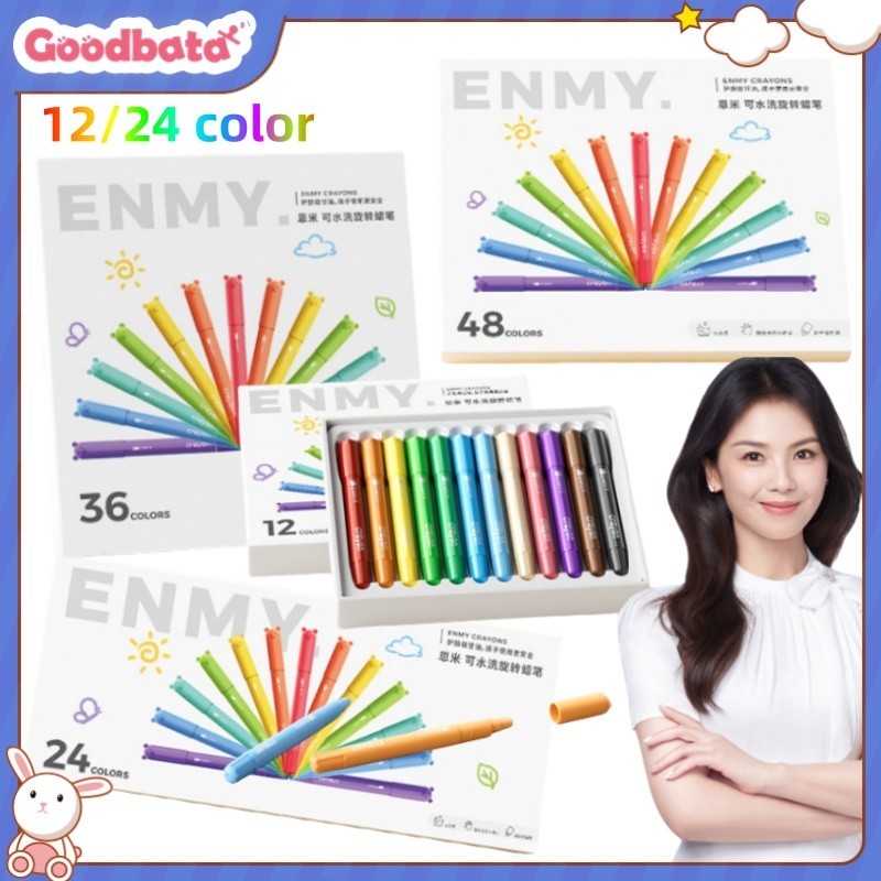 

Meriyah Storee - Goodbata Crayon Set 12/24 Warna Silky Crayon Inti Putar, Tidak Kotor Tangan, Krayon