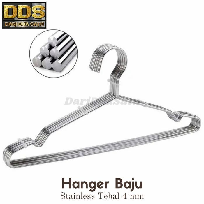 Gantungan Baju Dewasa Stainless Tebal 3 mm Hanger Stainless isi 6 pcs