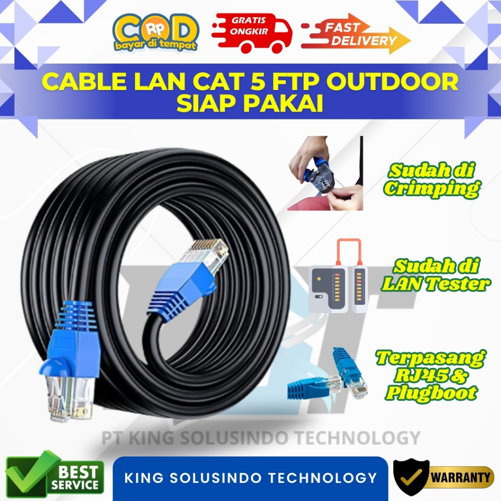 Kabel LAN Outdoor 100 Meter Cat5e Siap Pakai Kabel LAN FTP 100M 100Meter