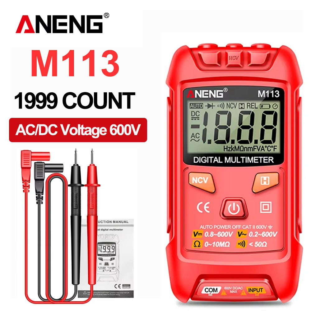 Aneng M113 Mini Multimeter Digital 1999 Counts Ac/Dc Voltage Meter Ohm Ncv Inteligent Measuring
