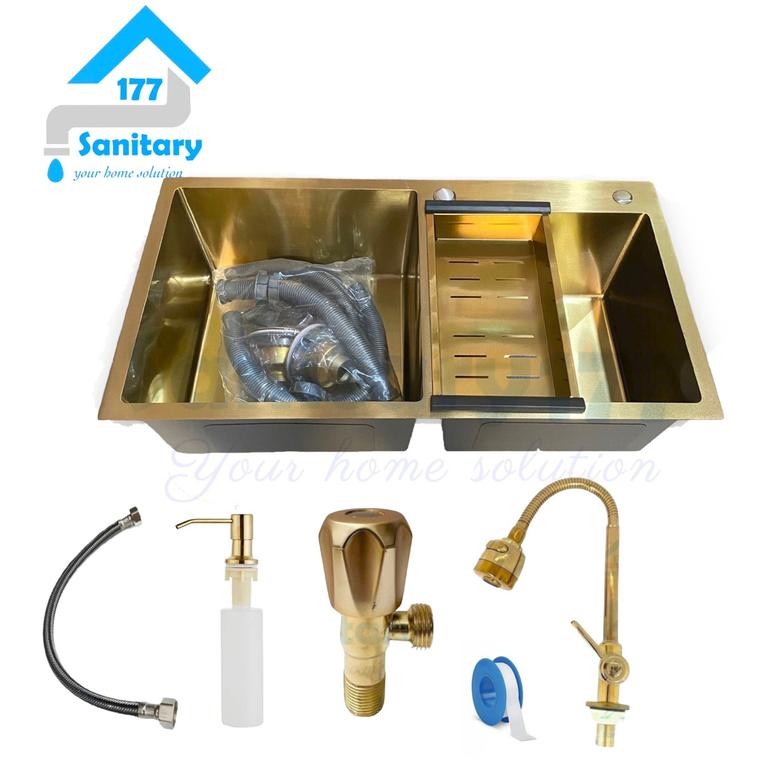 Bak cuci piring GOLD 2 lubang 80x45 Tebal-kitchen sink dobel stainless