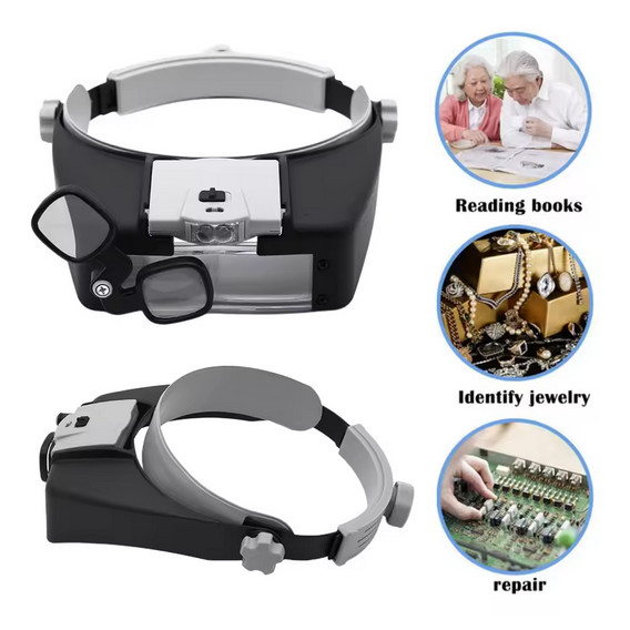 Kacamata Pembesar 8x Headband Magnifier Kacamata dengan Lampu LED 8x Headband Magnifier Glasses with