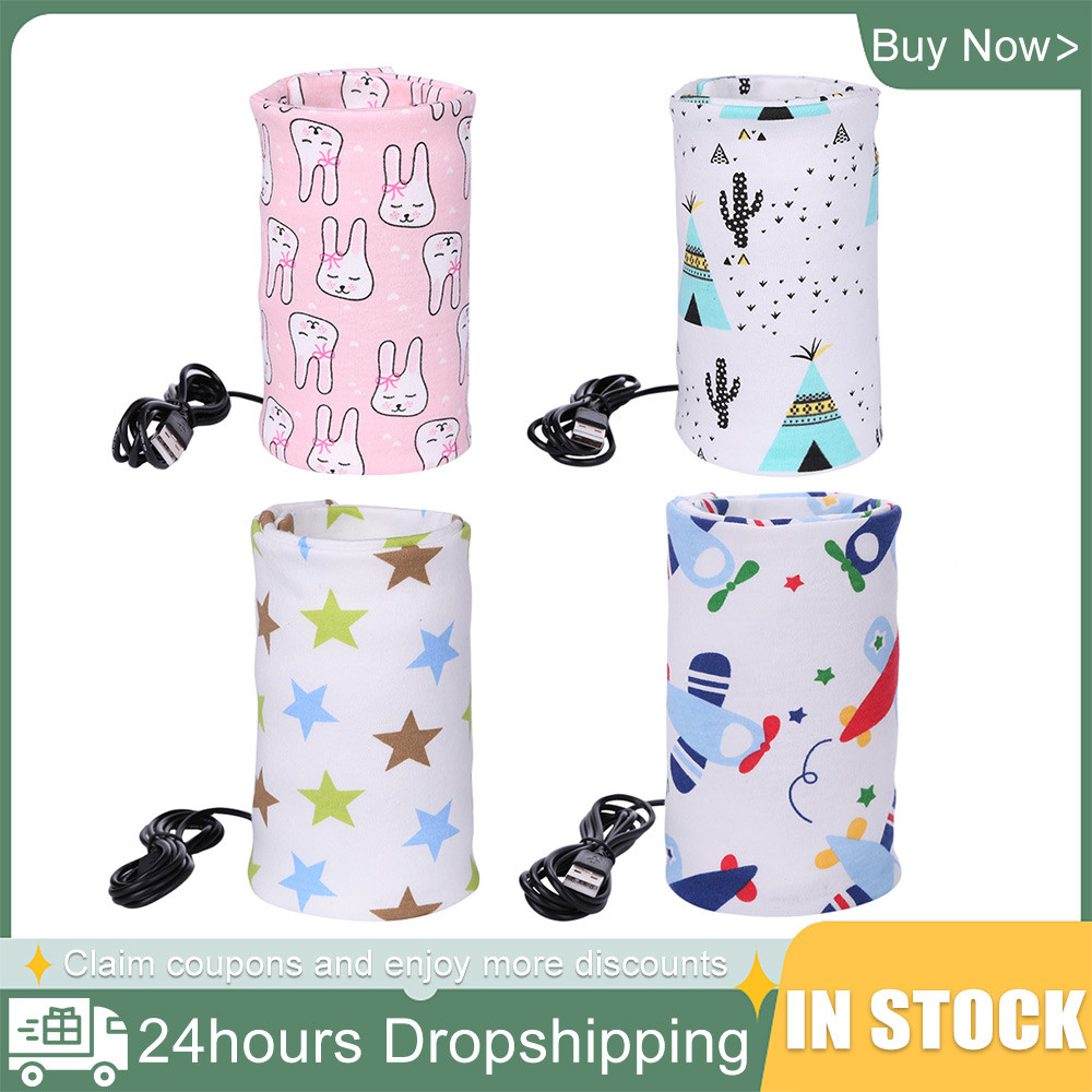 Pemanas Penghangat Botol Bayi Cetak Mug Travel USB Pemanas Penghangat Katun Susu Tas Penyimpanan Ter
