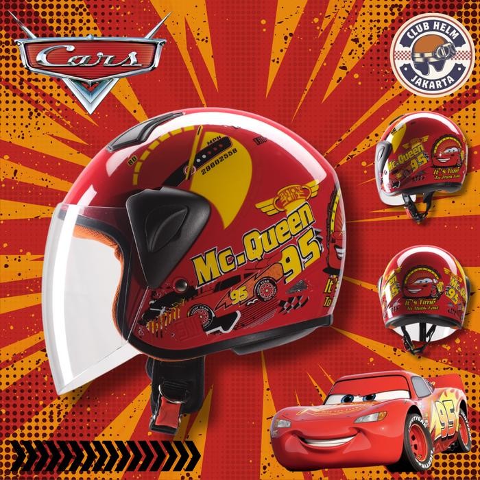 Helm Anak Junior Half Face Karakter Cars Mcqueen Untuk Sepeda Motor