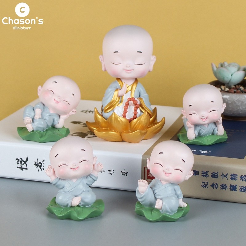 Kawaii Biksu Buddha Lotus Patung Budha Tibet Patung Buddha Patung Ornamen Mobil Meditasi Dekorasi Ru