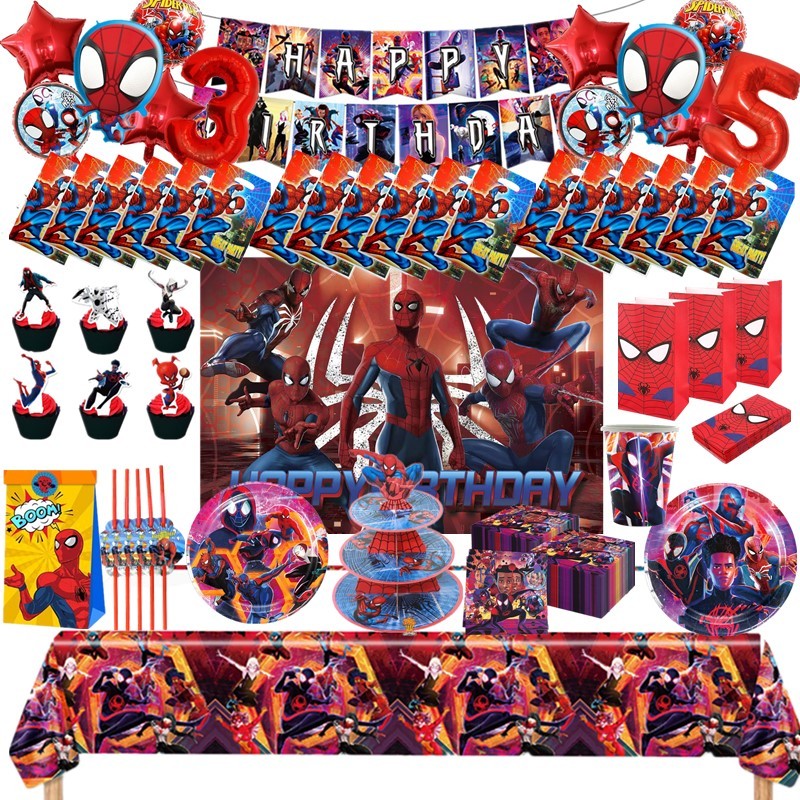 Set Piring Cangkir Peralatan Makan Sekali Pakai Tema Spiderman Baru Tas Hadiah Pesta Ulang Tahun Ana