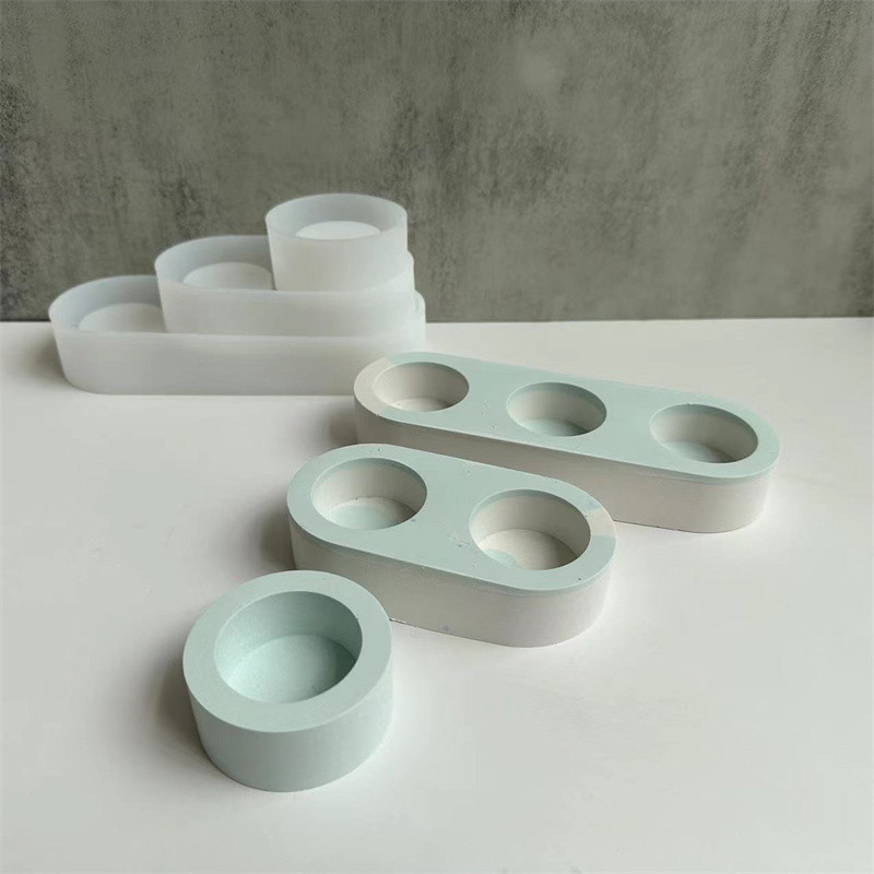 DIY Cetakan Silikon Lilin Silinder Tempat Lilin Semen Cetakan Tembikar Resin Gipsum 3 Lubang Kerajin