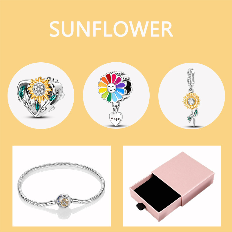 PAMELA Set Jimat Kuning Bunga Matahari 925 Perak Asli Gelang Bulan Bintang Perhiasan untuk Ulang Tah