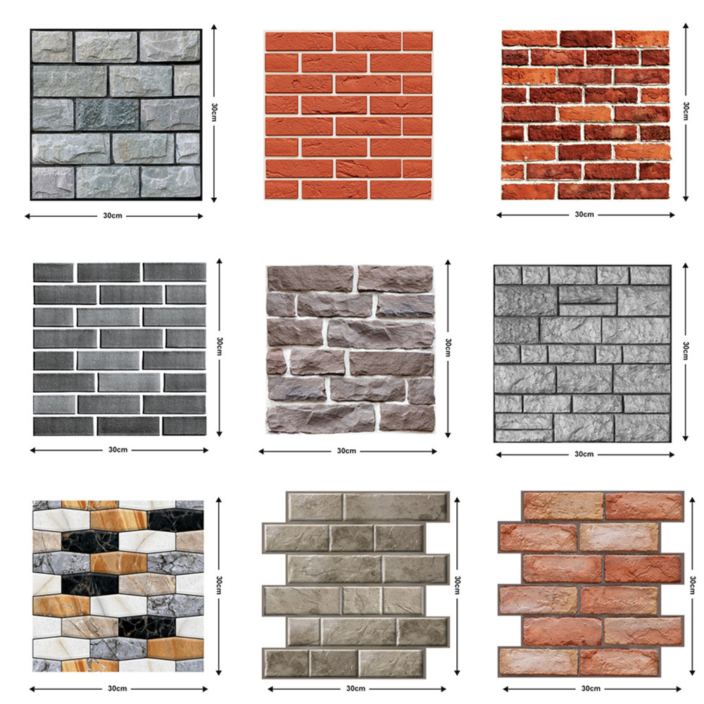 Stiker Dinding Stereo 3D Kertas Dinding Berperekat Pola Bata Kreatif 3D Kertas Dinding Tahan Air Vin