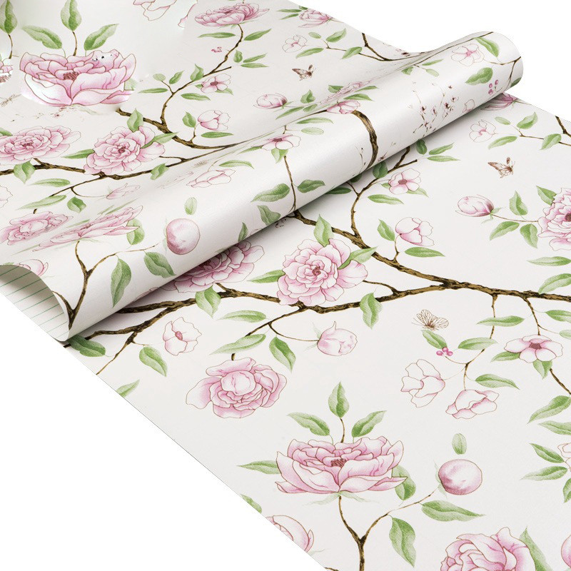 Stiker Dinding Refurbished Kabinet PVC Berperekat Gaya Bunga Retro untuk Kamar Tidur Kertas Dinding 