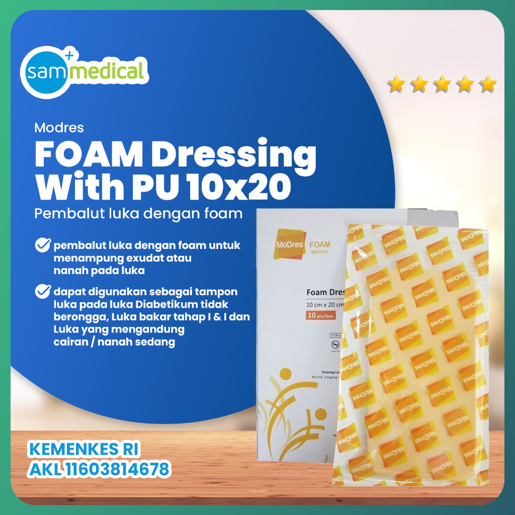 Modres Foam Dressing - 10x20 / Luka Diabetes Nanah Sedang / Modes / Plester Luka - PER PCS
