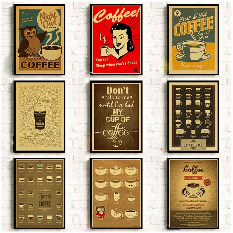 Koleksi Kopi Poster Dekoratif Dapur Kafe Poster Antik Stiker Dinding Retro 42*30/31*20Cm