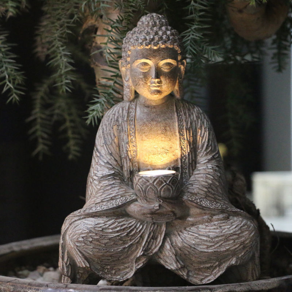 Patung Buddha Luar Ruangan Lampu Surya Dekorasi Halaman Taman Baru Cina Buddha Zen Ruang Tamu Kantor