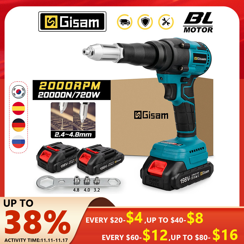 Pistol Paku Keling Elektrik Tanpa Sikat 20000N 720W 2.4 ~ 4.8Mm Alat Listrik Sisipan Bor Mur Paku Ke